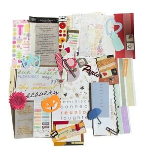 Lot 75 Journaling Scrapbooking Stickers Die Cuts Brads‎ Eyelets Ribbon Flowers